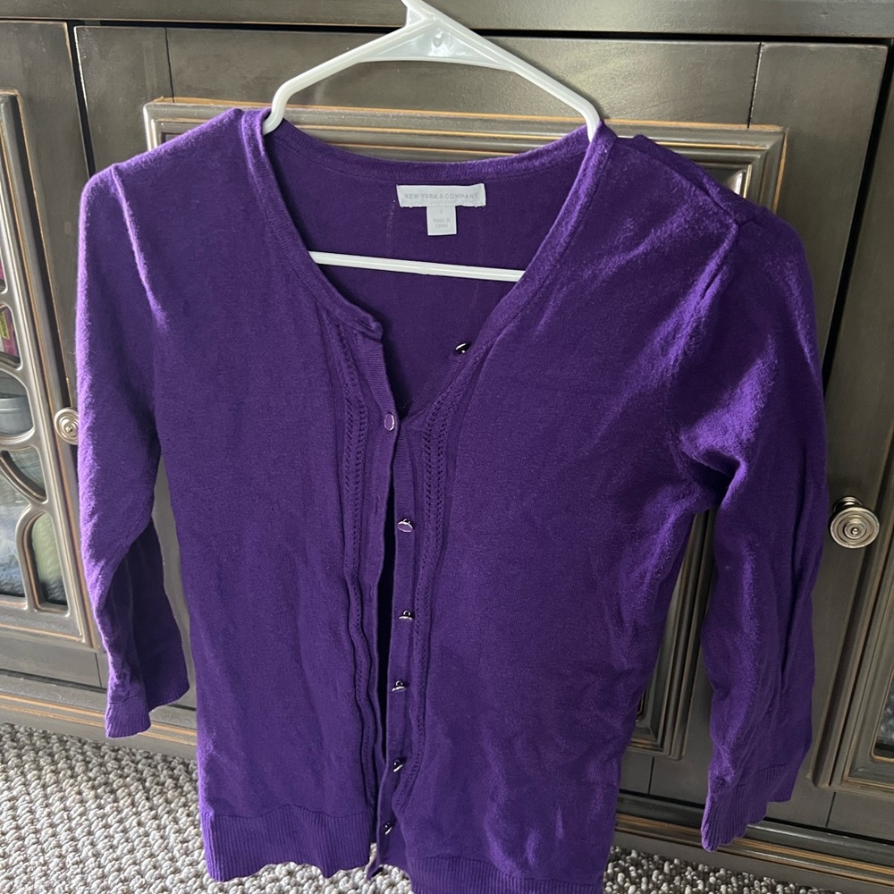 New York and Company Purple Cardigan